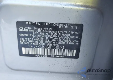 2015 Subaru Forester 2.5I Limited из США, поврежденный, VIN JF2SJAHC4FH840384